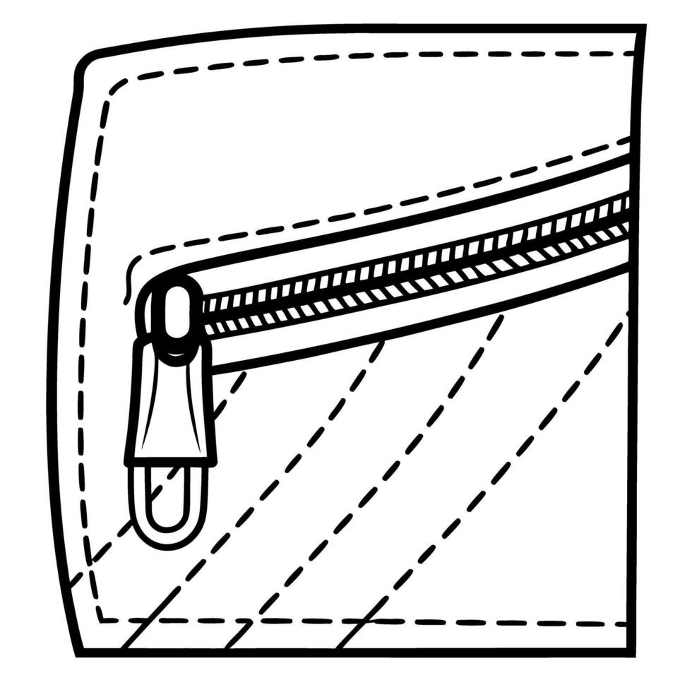 zipper closure illustration on fabric surface with stitching details simple line art of textile fastener element vector