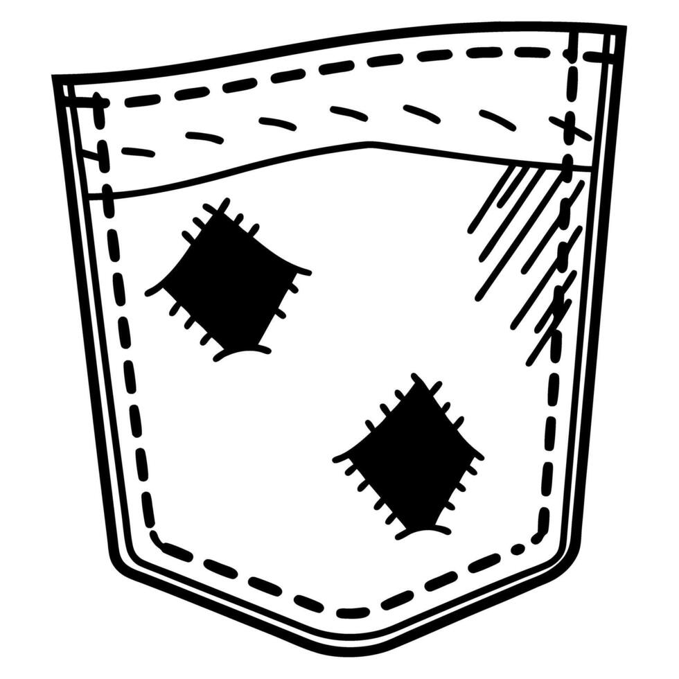 patterned pocket design with stitches and patchwork doodle, textile and sewing concept illustration vector