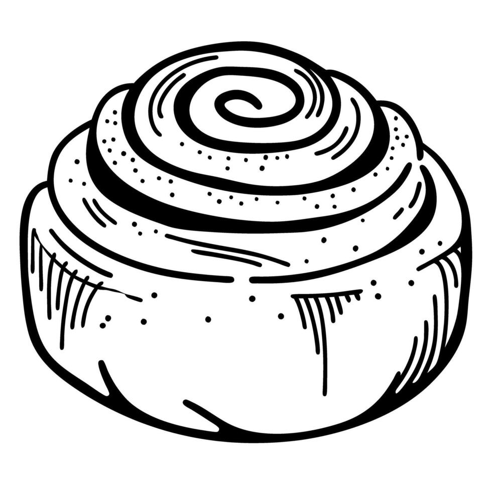 hand drawn cinnamon roll sketch swirling pastry design, bakery illustration art, dessert concept vector