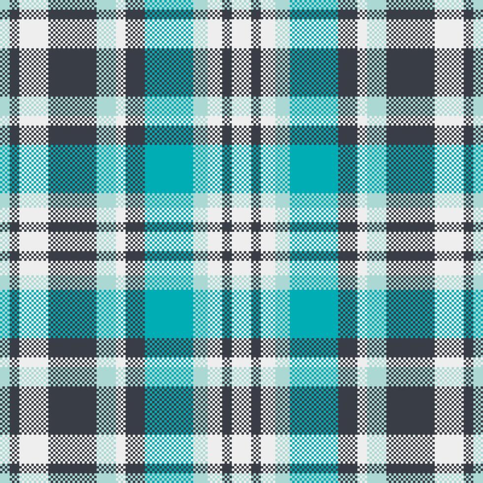 Vibrant teal, white, and dark gray plaid pattern. Perfect for textile design, website backgrounds, or fashion projects. This seamless texture offers a fresh, modern feel with a classic plaid appeal. vector