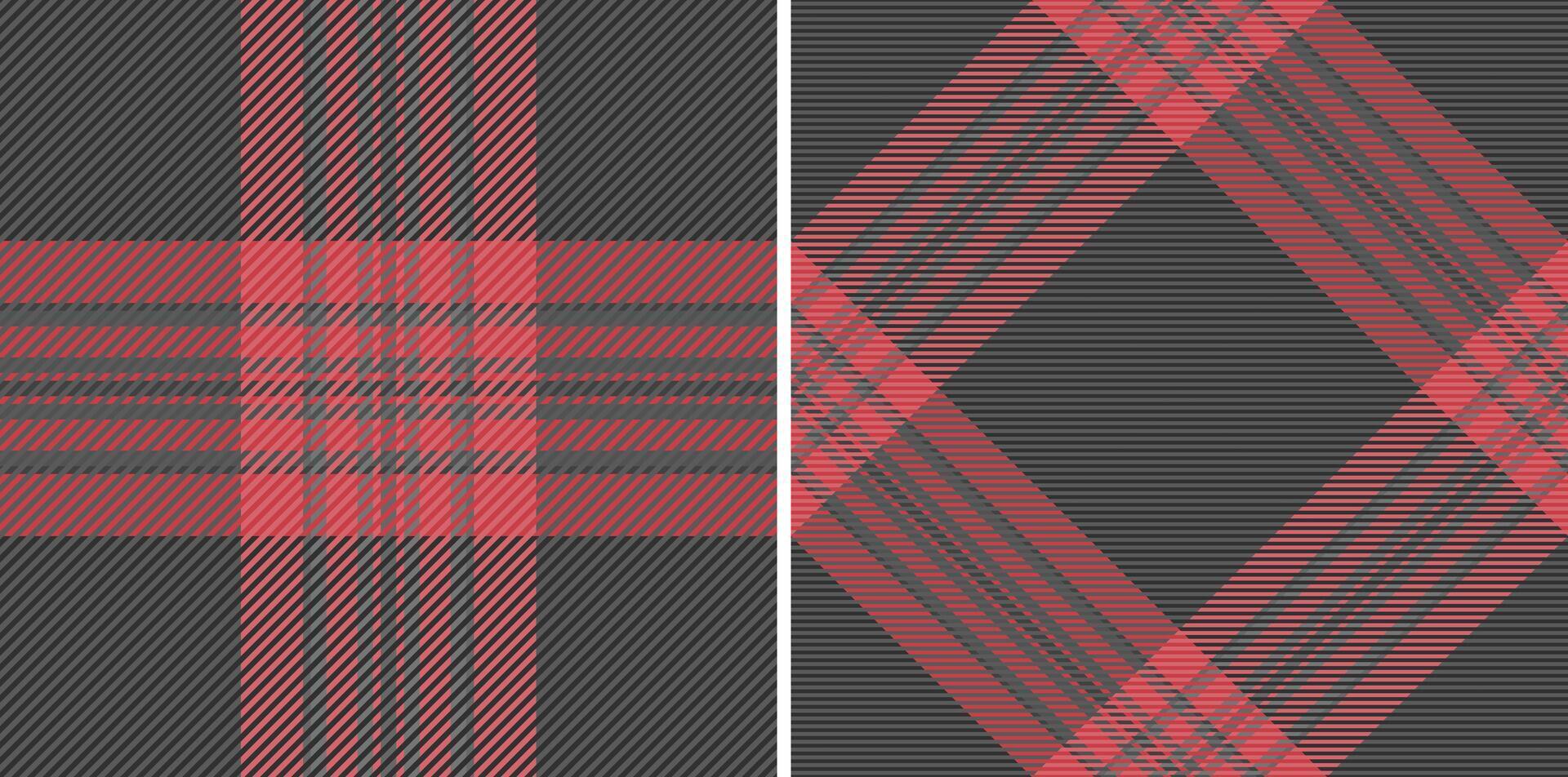 Two seamless red and gray plaid patterns. Perfect for textile design, apparel, or seasonal branding. Classic yet modern, these versatile checks offer a sophisticated texture and timeless appeal. vector