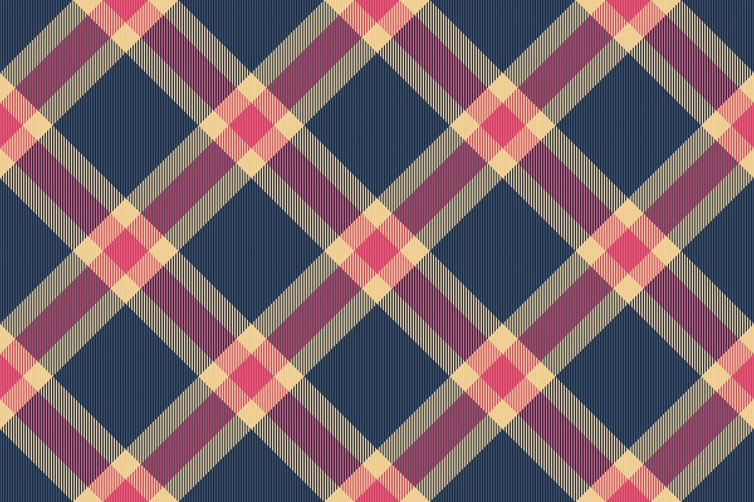 Elegant diagonal plaid pattern in muted pink, beige, and deep blue. Perfect for textile design, website backgrounds, or packaging. vector