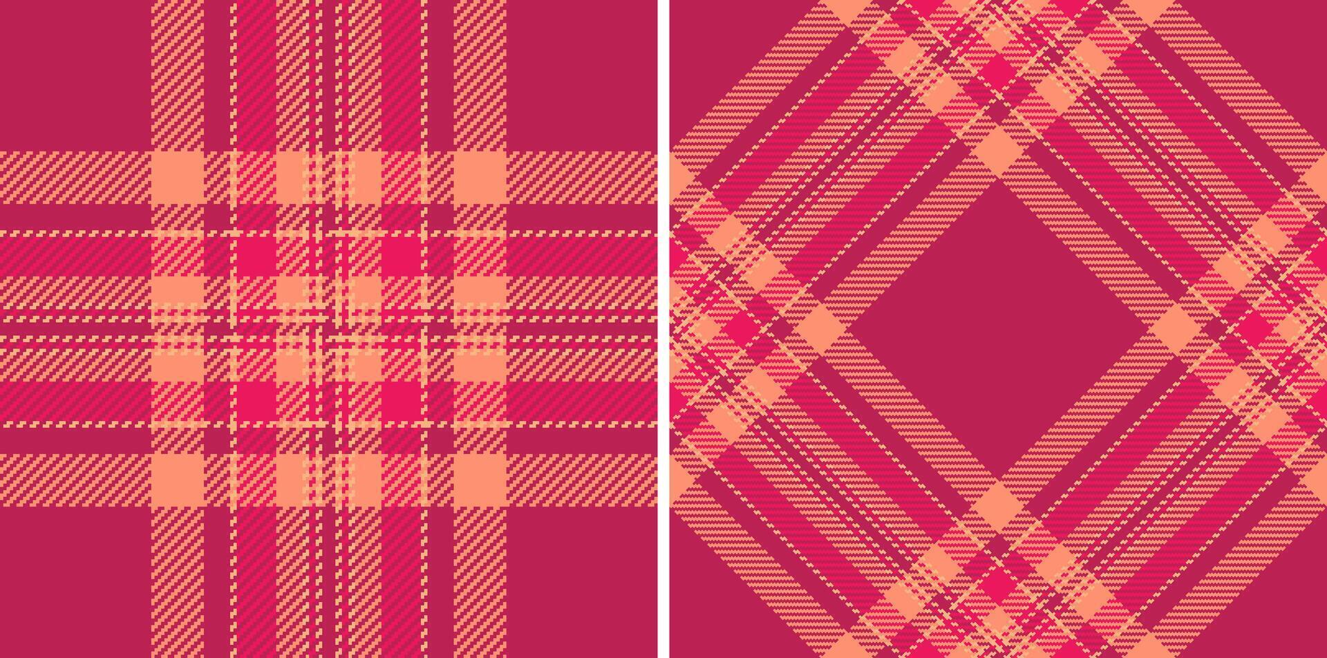 Two vibrant plaid patterns in coral and crimson. Perfect for textile design, apparel, or website backgrounds. vector