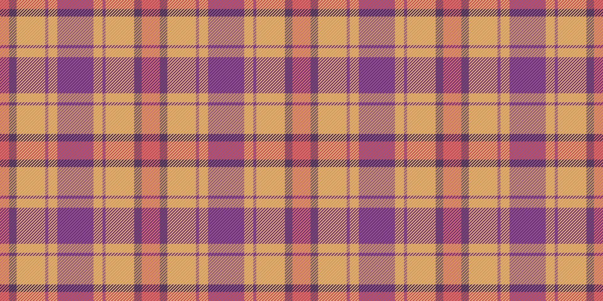 20s plaid seamless fabric, asymmetric pattern background tartan. Intense texture textile check in orange and purple colors. vector