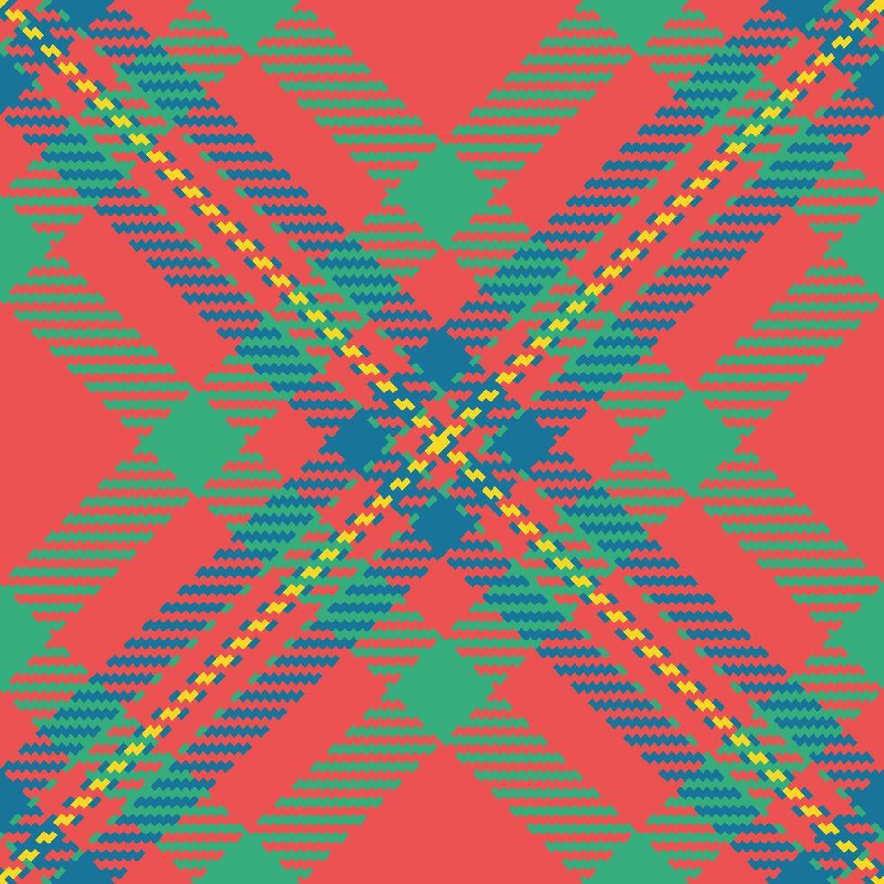 Vibrant coral, teal, and yellow plaid pattern. Perfect for textile design, fashion, wrapping paper, or website backgrounds. This bold, geometric design evokes feelings of energy and modernity. vector