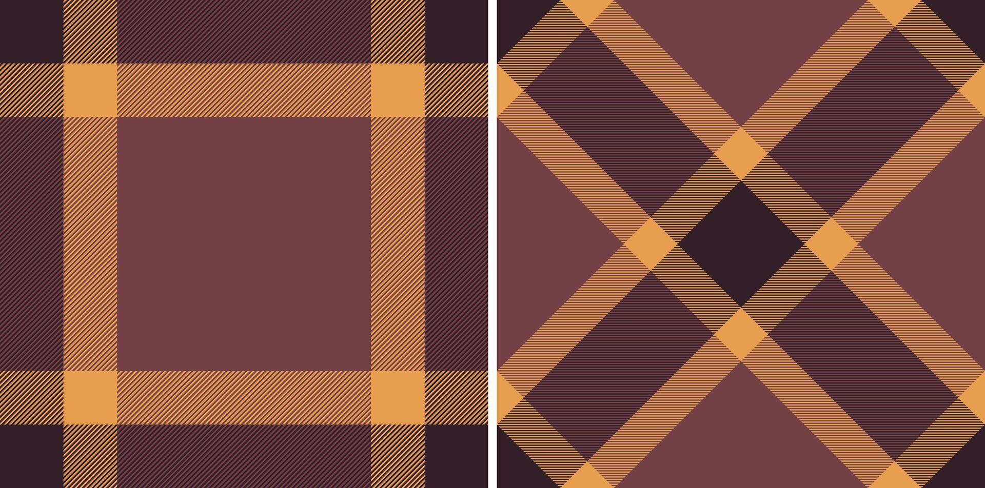 Elegant autumnal plaid patterns. Two seamless designs in rich burgundy and gold hues. Perfect for textile prints, fallthemed projects, website backgrounds, and more. vector