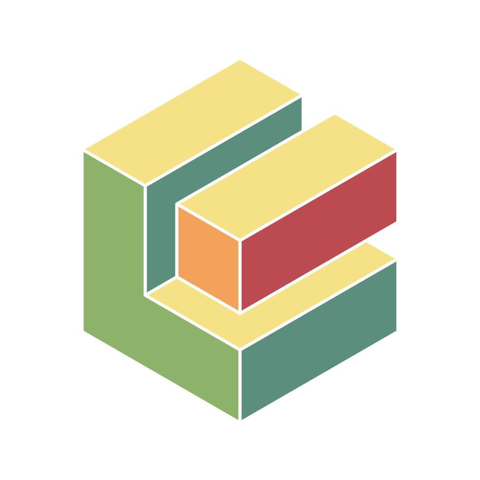 Abstract isometric cube design. Multicolored blocks create a dynamic, modern composition. Perfect for technology, architecture, or business presentations. Represents growth, innovation, or structure. vector