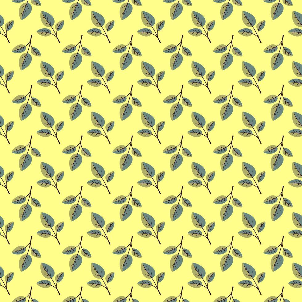 Elegant seamless pattern featuring stylized teal leaves on a pale yellow background. Perfect for textile design, wallpaper, packaging, and website backgrounds. vector