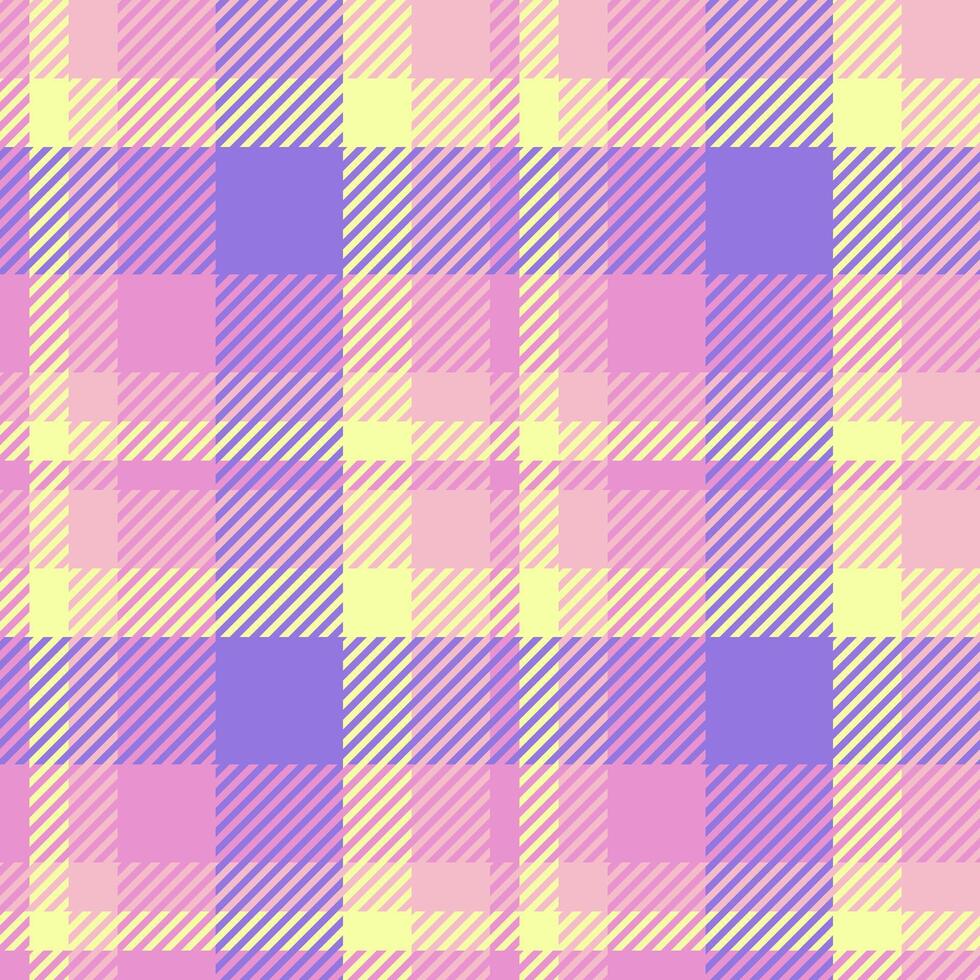 Pastel plaid pattern in soft pink, purple, and yellow. Ideal for textile design, scrapbooking, or website backgrounds. A cheerful and versatile design conveying gentleness and optimism. vector