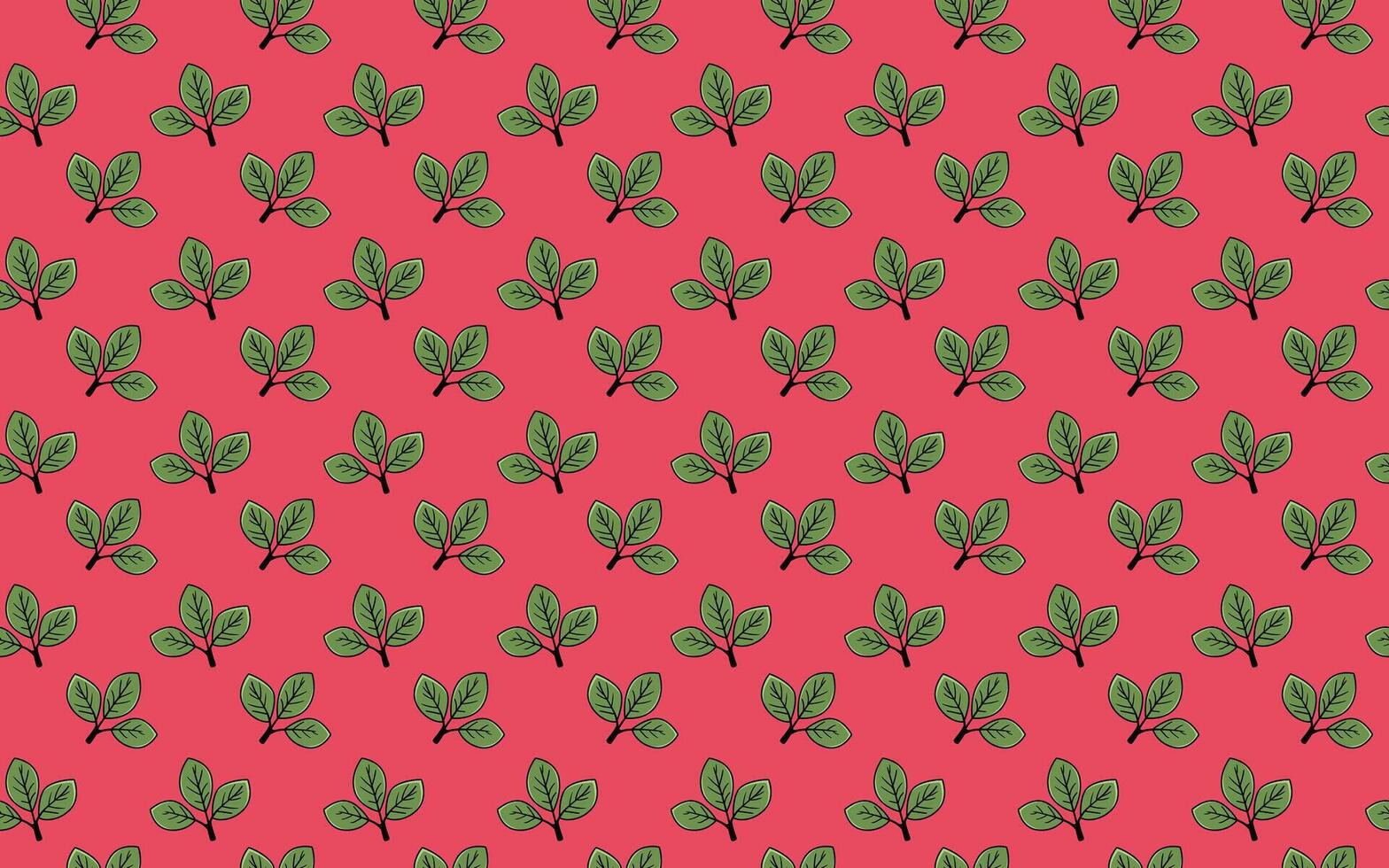 Vibrant coral background adorned with a repeating pattern of stylized green leaves. Perfect for textile design, website backgrounds, or any project needing a fresh, natural touch. vector