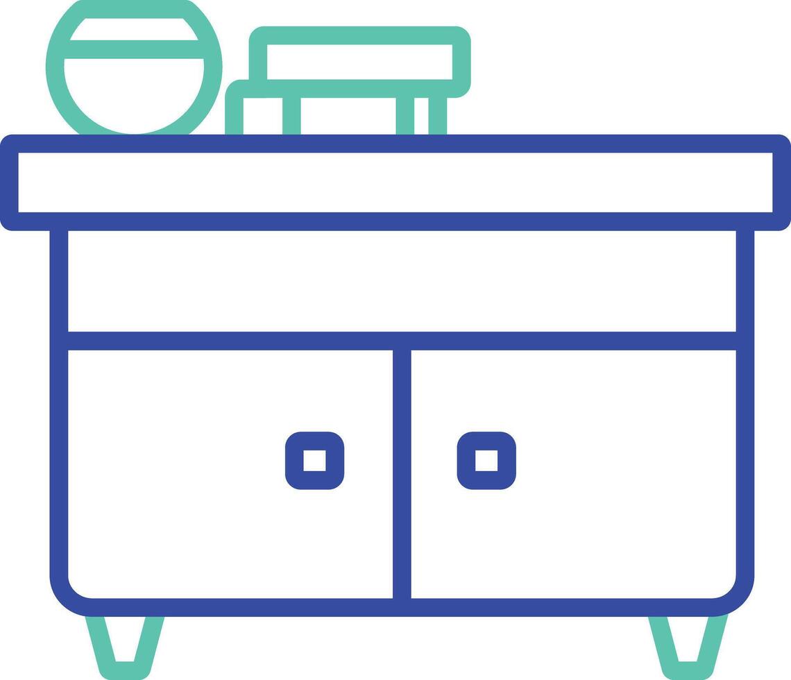 Study table with storage outline dual color illustration icon design vector