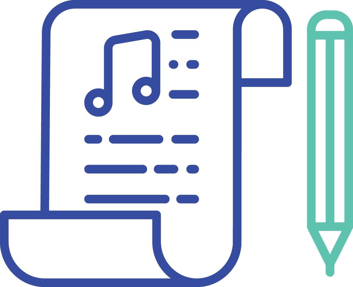 Music note pad outline dual color illustration icon design vector