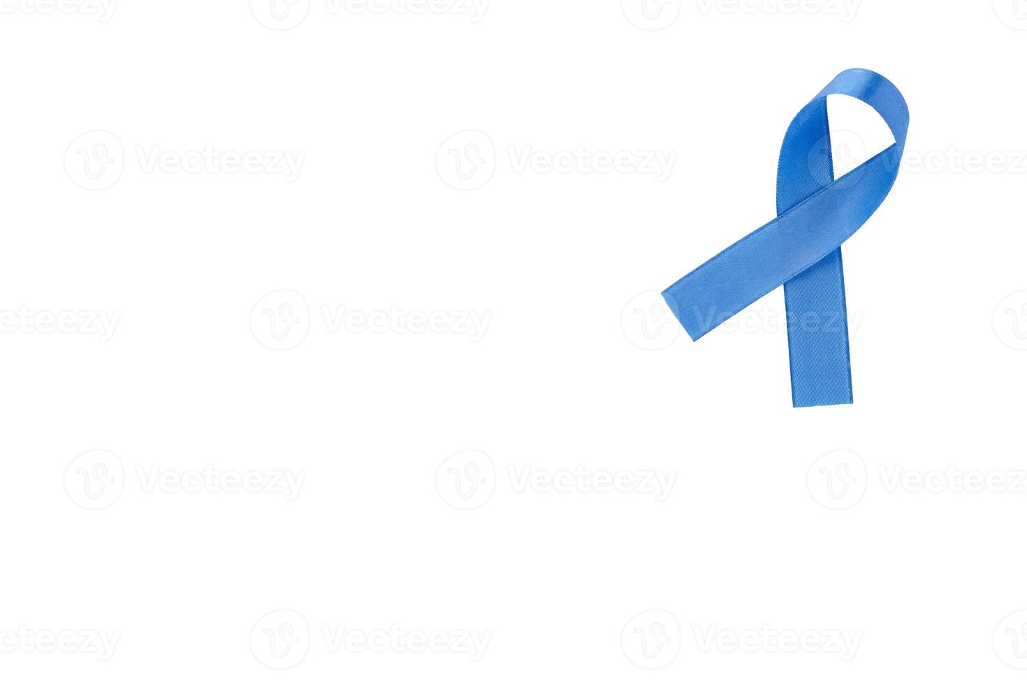 Blue ribbon, cancer awareness symbol, prostate cancer on white isolated background. copy space photo
