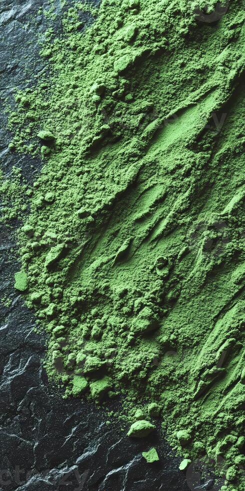 Moringa powder on dark surface with textured patterns photo