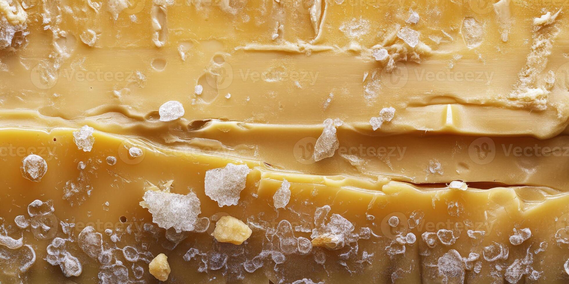 Creamy gouda cheese with coarse salt crystals displayed on a board photo