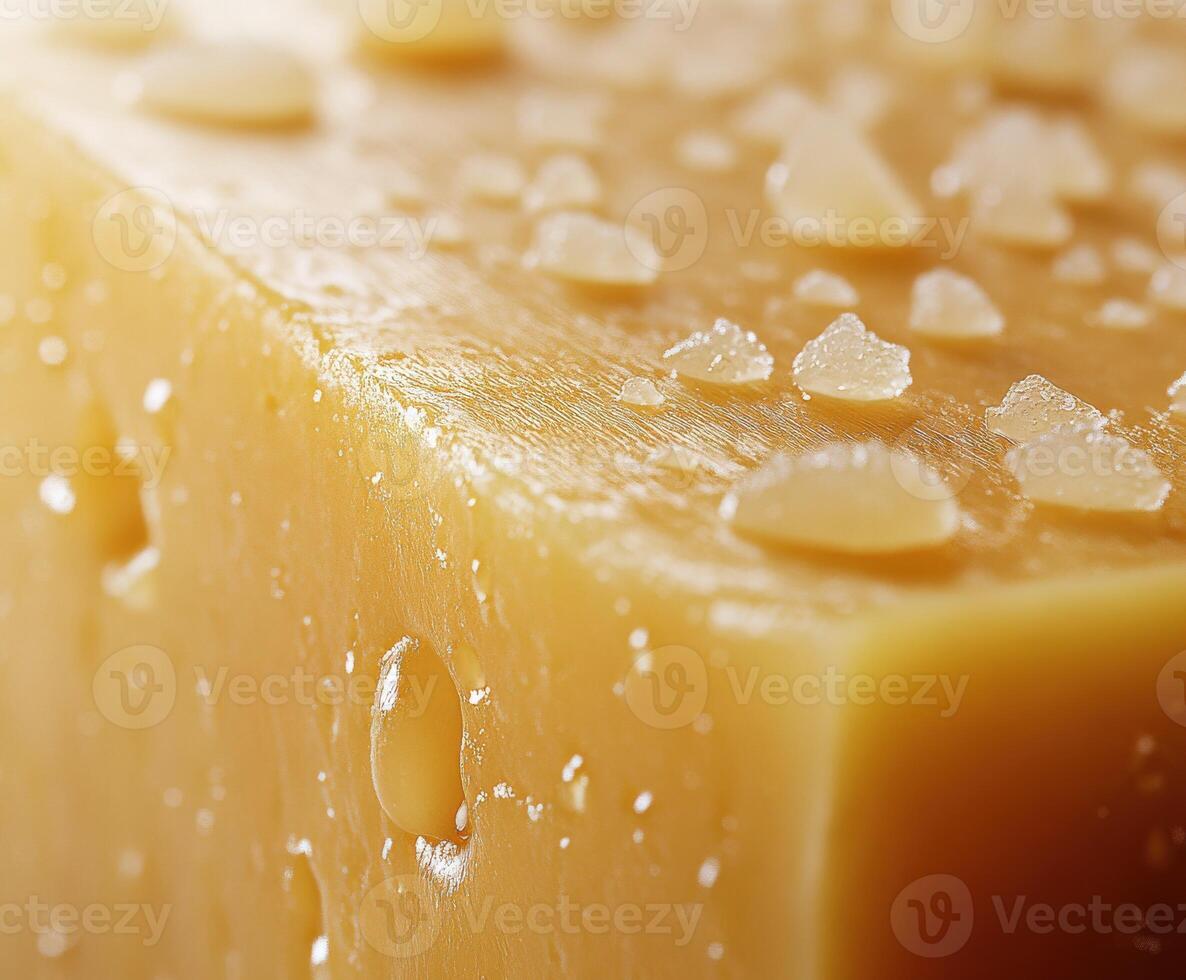 Gouda cheese block with glaze and texture details captured close-up photo