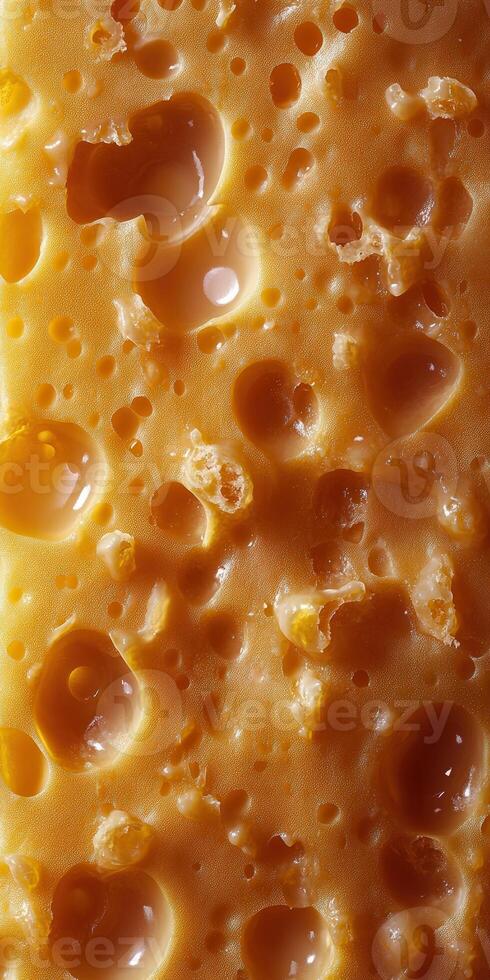 A close up of a piece of cheese with holes photo