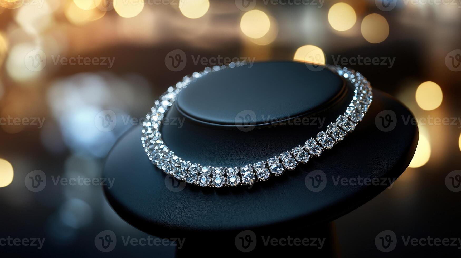 Elegant diamond necklace displayed at upscale event in soft lighting photo