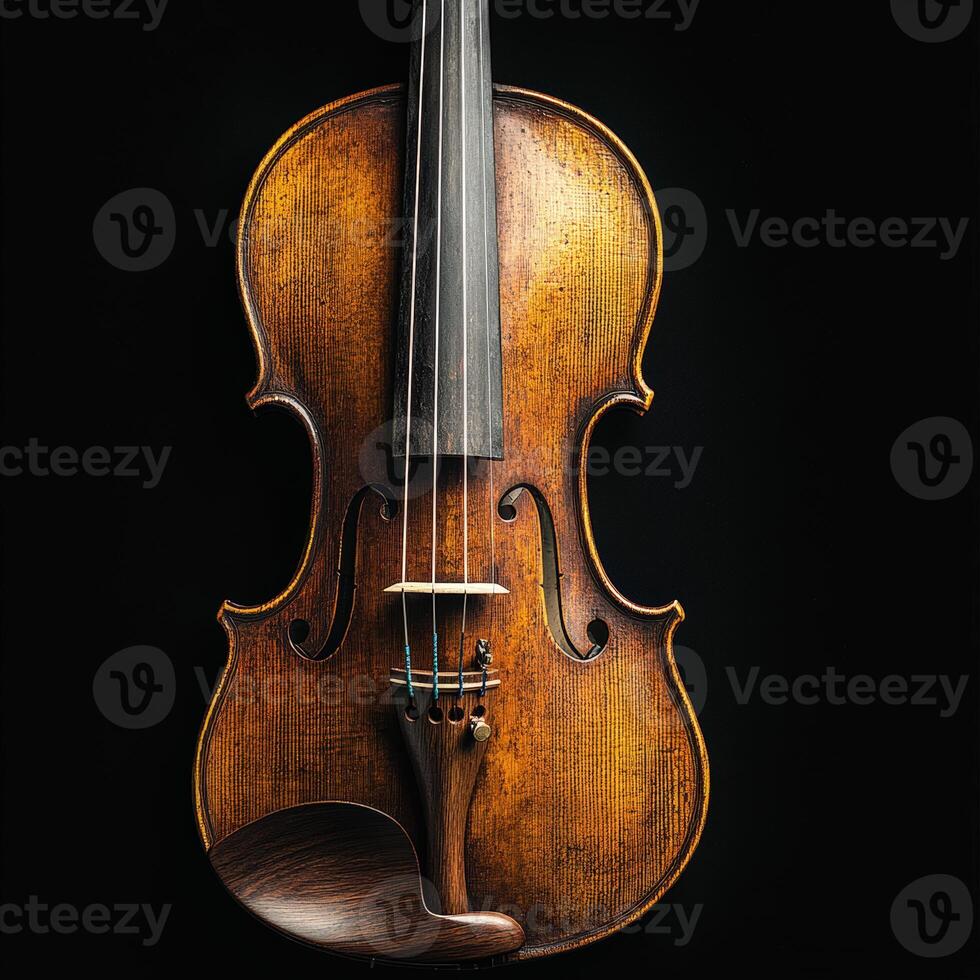 Beautiful vintage violin on display against a dark background photo