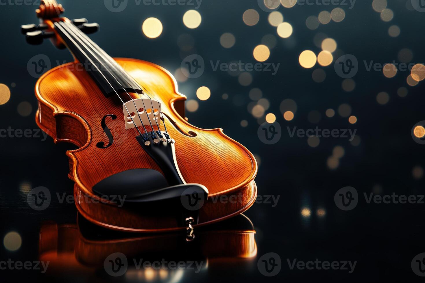 Beautiful violin with soft bokeh lights in the background photo