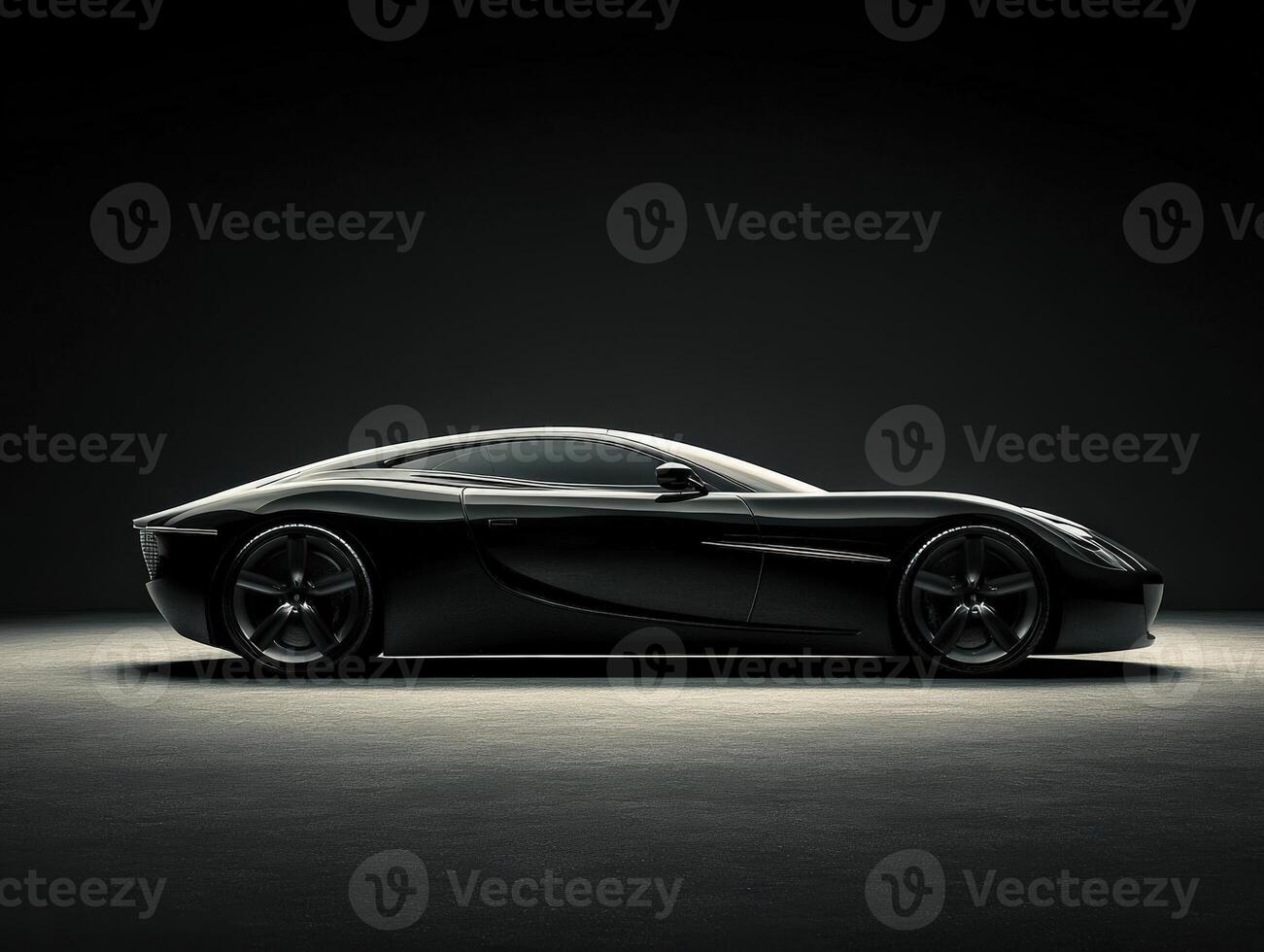 Dynamic black sports car showcased in dramatic lighting photo
