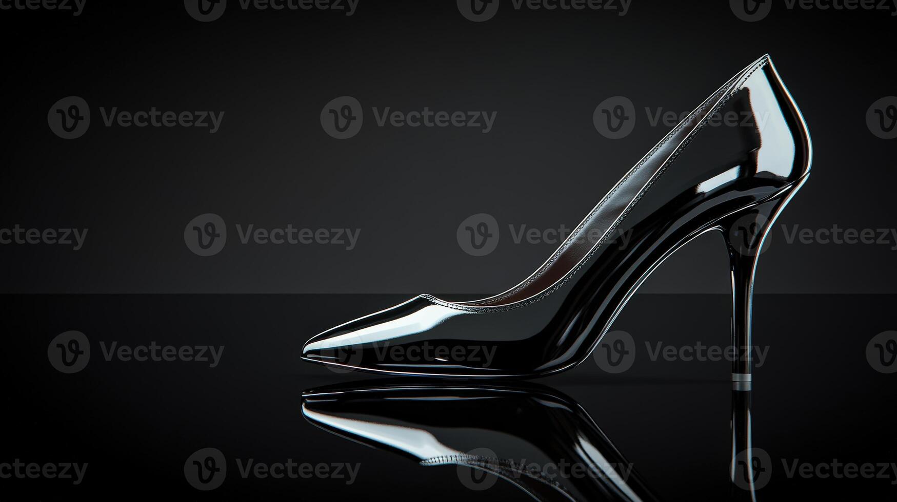 Elegant black high heel shoe showcased against a dark background photo