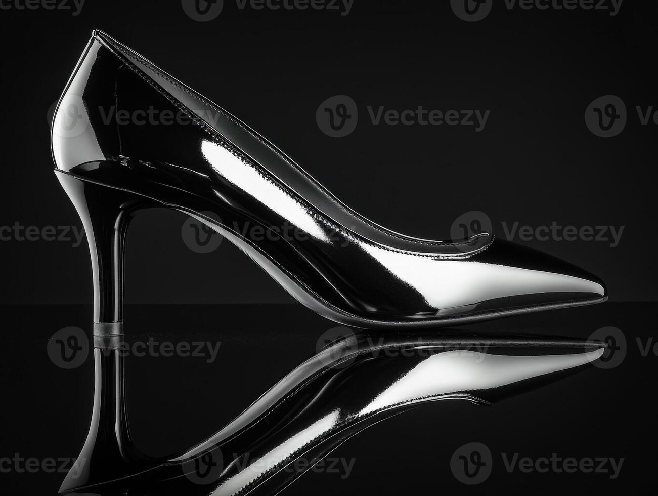 A black and white image of a high heeled shoe photo