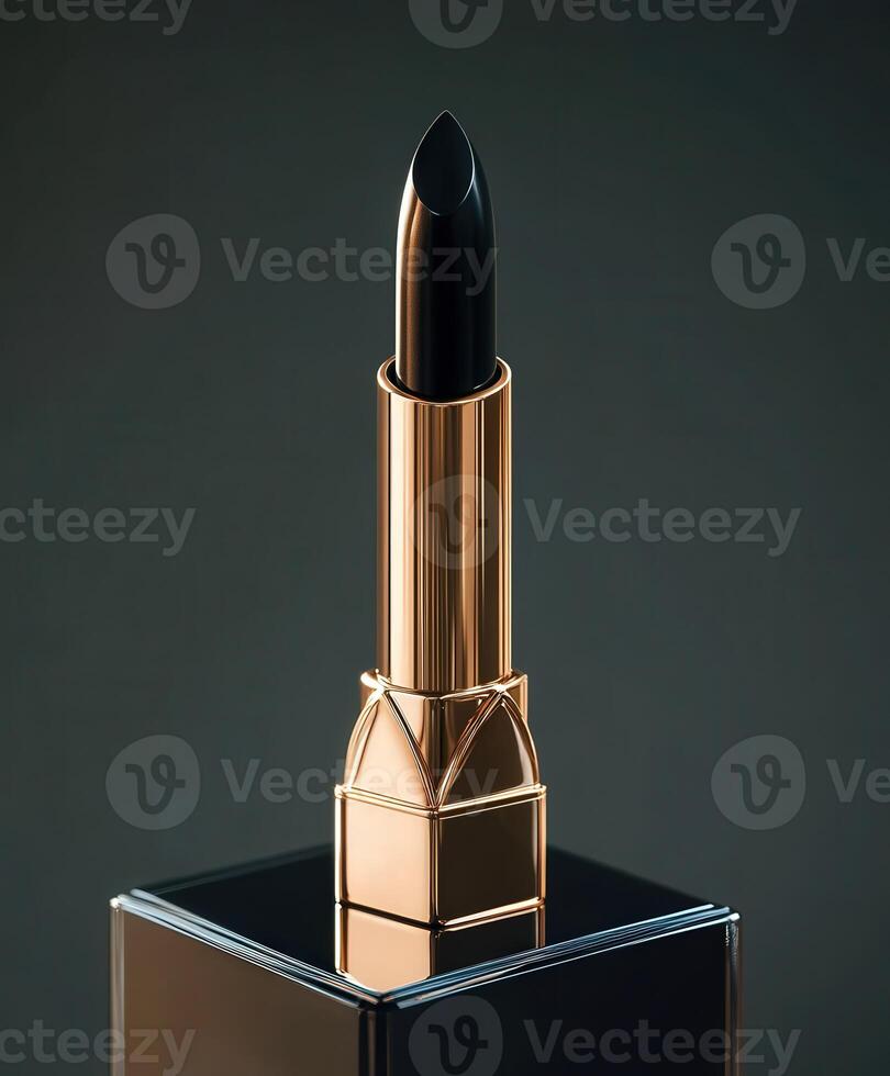 Luxurious black lipstick in elegant packaging displayed on a counter photo