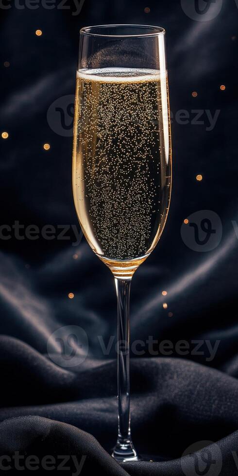 Sparkling champagne in a flute against a dark backdrop photo