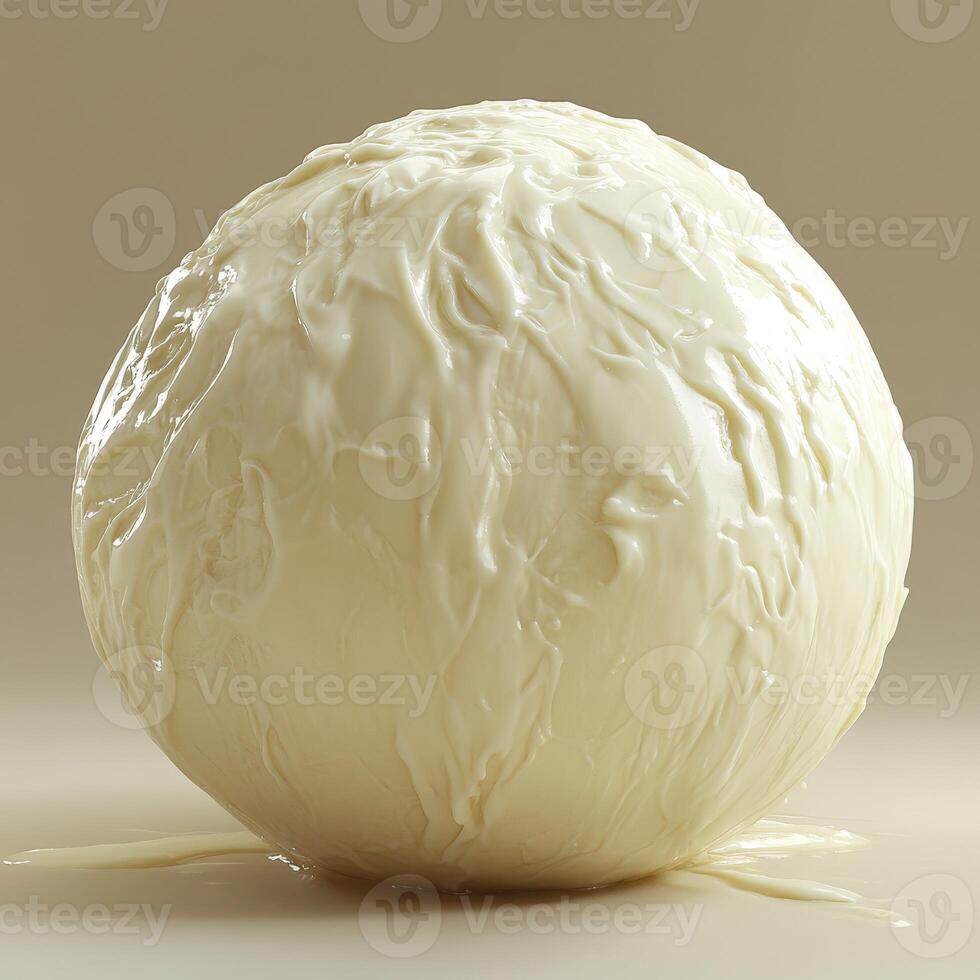 Fresh mozzarella cheese crafted into a smooth ball shape with a glossy finish on a neutral background photo