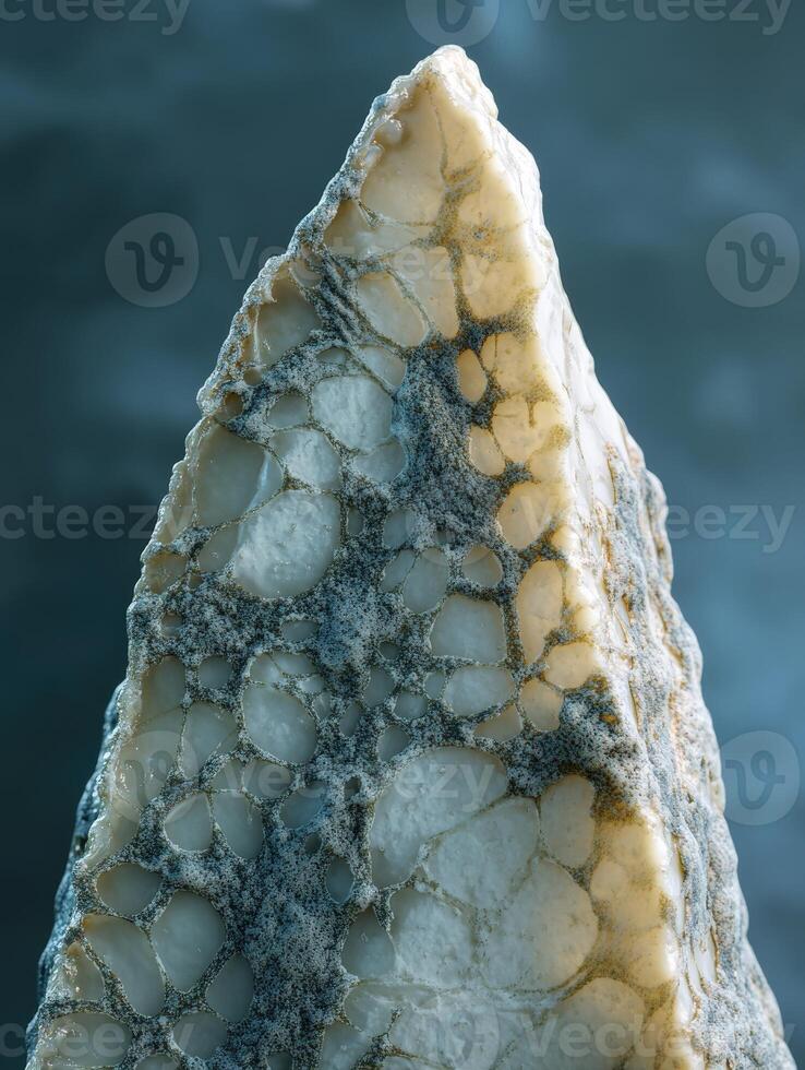 Unique blue cheese texture resembling natural stone formation with intricate patterns and colors photo