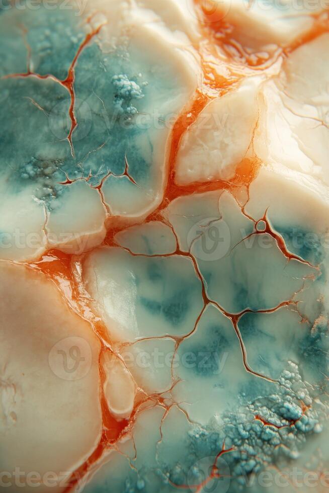 Exploring the intricate texture of blue cheese with its unique veining and colors photo
