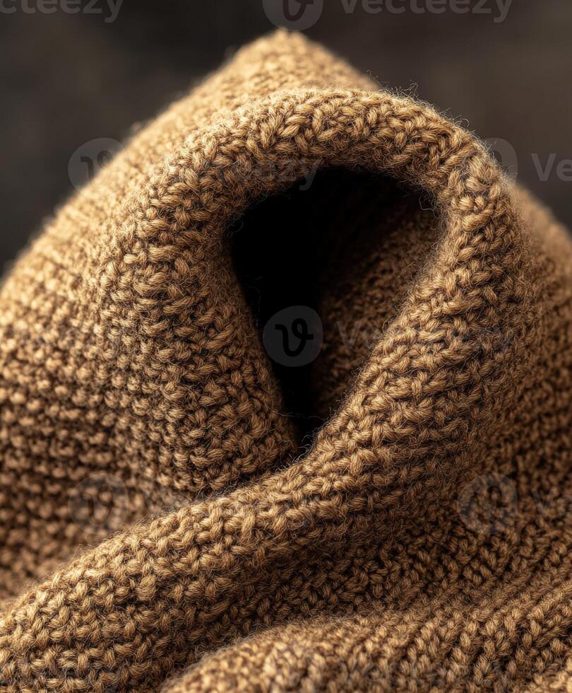 Exploring the intricate texture of boucle fabric in a soft brown shade, showcasing its unique weave and warmth photo
