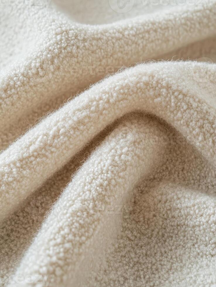 Elegant boucle fabric in soft cream tone draping gently across a surface photo