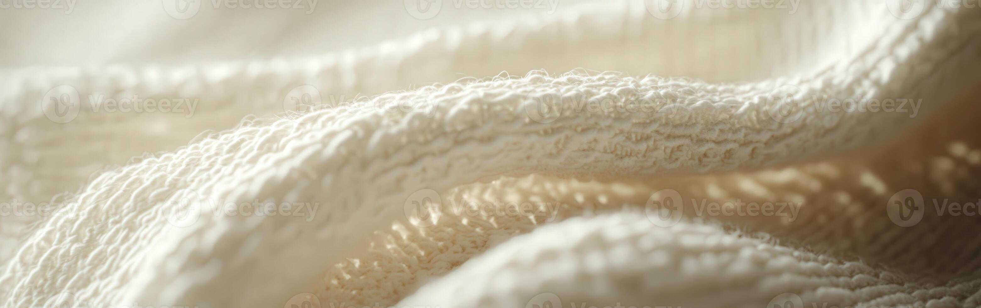 Boucle fabric draping softly in natural light showcases its unique texture and creamy color photo