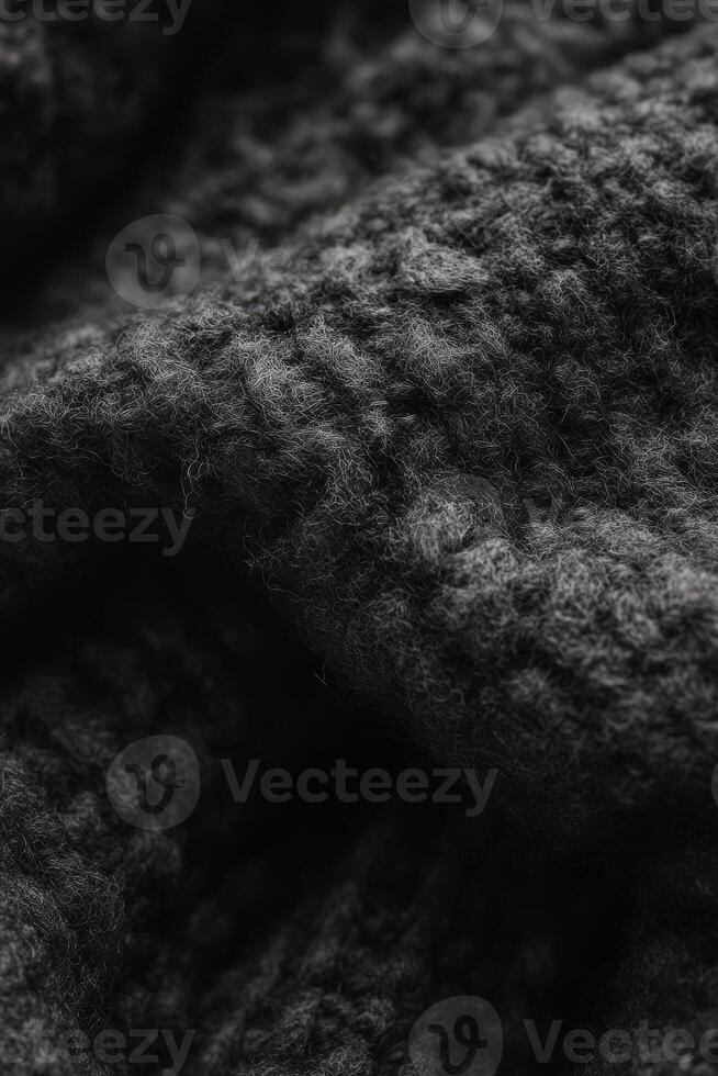Soft looped texture of black boucle fabric showcasing intricate detail and warmth suitable for various design projects photo