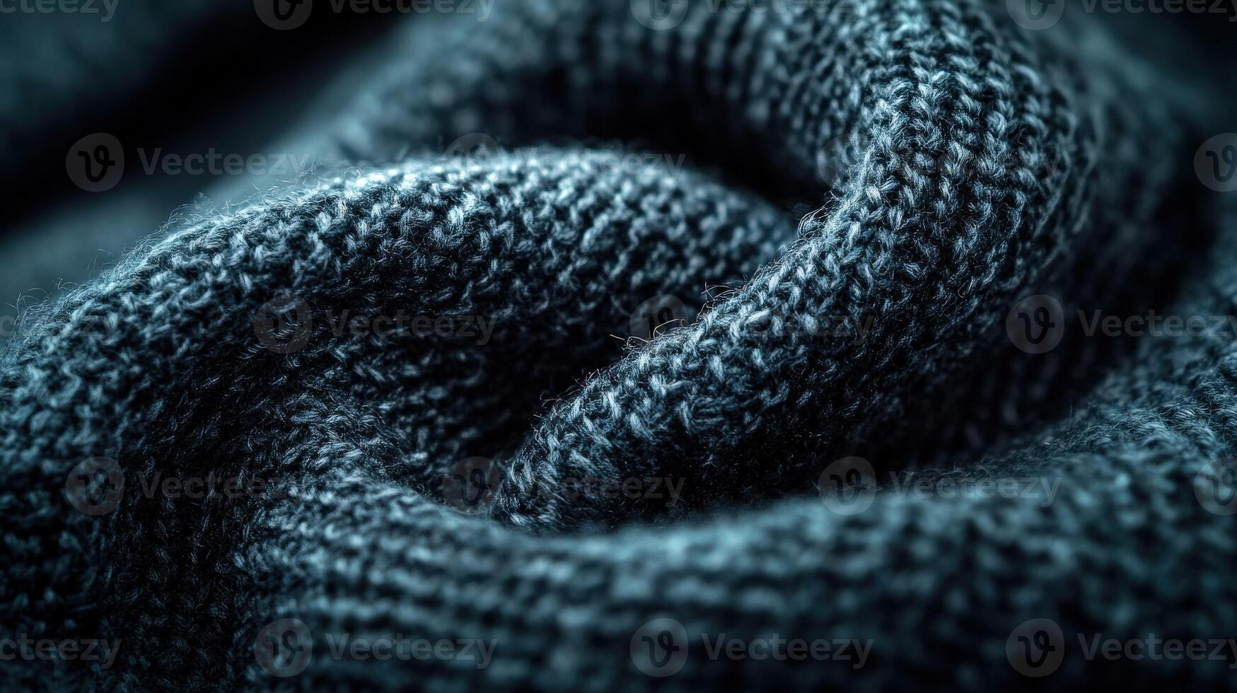 Textured boucle fabric showcasing intricate knit patterns in a deep navy hue perfect for cozy apparel and home decor photo