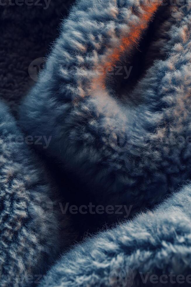 Soft boucle fabric showcasing texture and intricate patterns in rich blue tones for cozy garment design photo