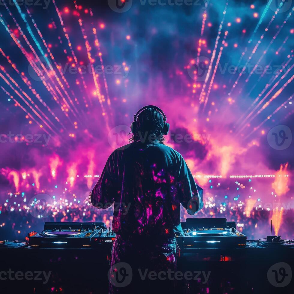 Electrifying DJ performance lights up the night with vibrant fireworks display photo
