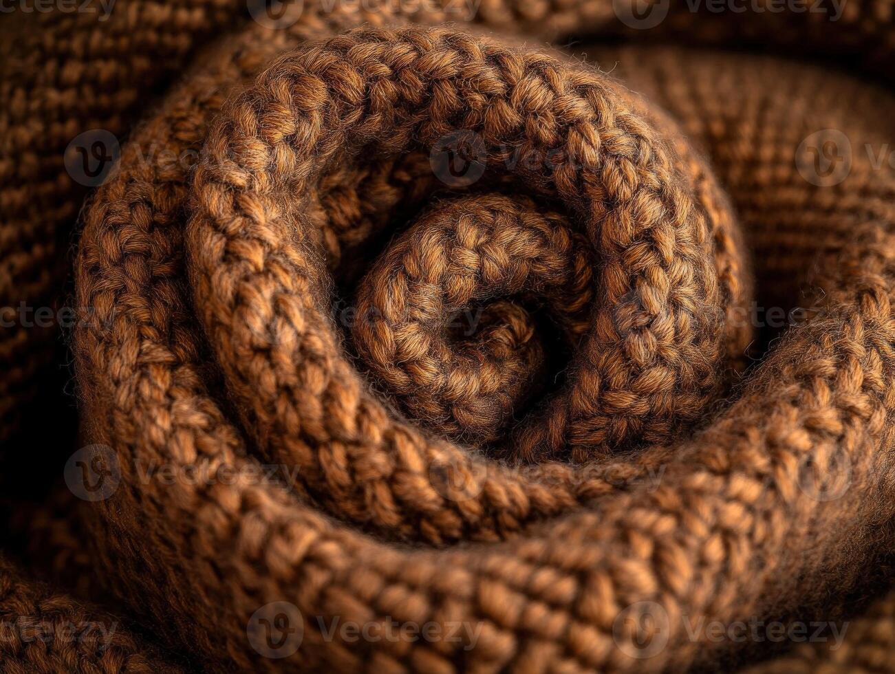 Cozy brown knitted fabric rolled neatly for warmth and style in autumn fashion decor photo