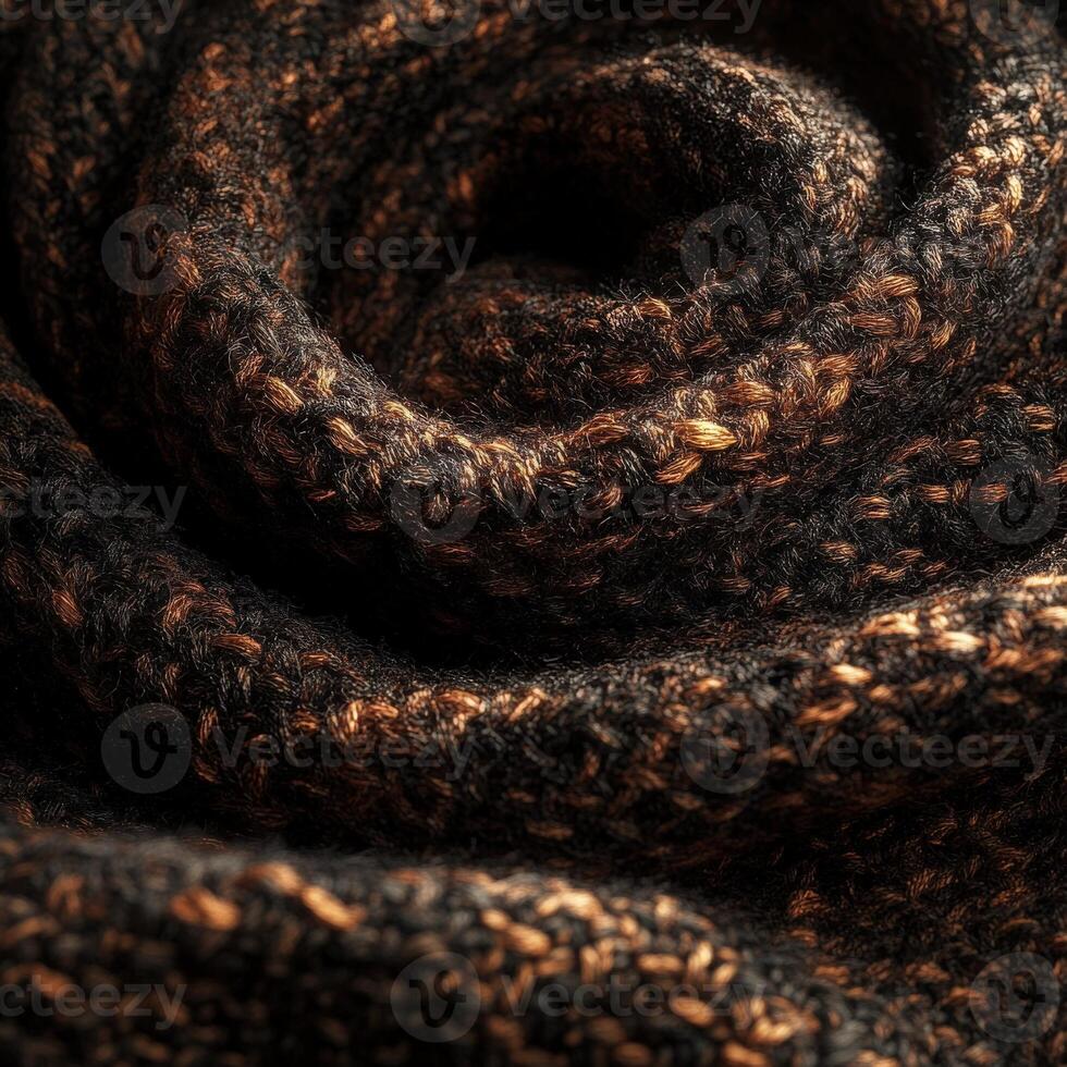 Cozy knitted fabric in warm tones perfectly rolled up for textile design and fashion applications photo