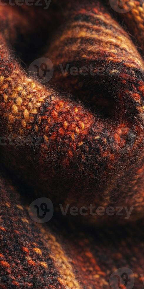 Warm woven textile displayed with rich earthy tones, perfect for cozy blankets or fashion accessories during autumn season photo