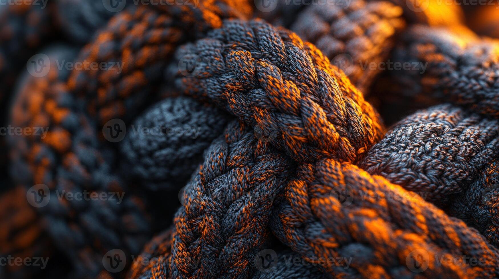 Textured fibers intertwine to create a visually stunning knot under warm light in a close-up view photo