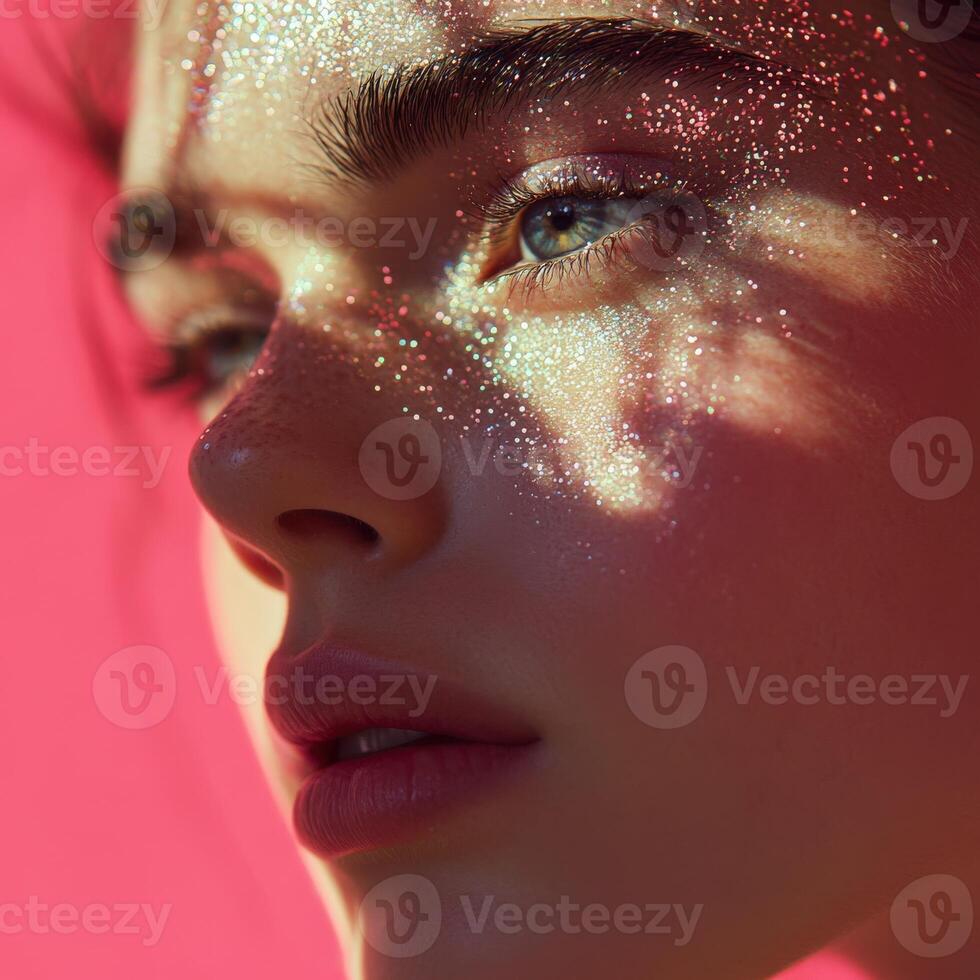 A woman with glitter on her face photo