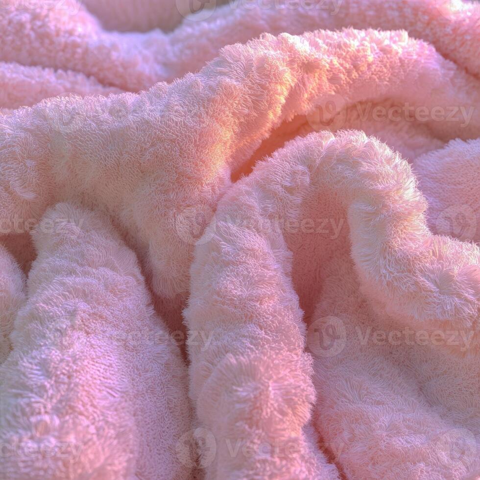 Soft pink boucle fabric texture with gentle waves and folds captured in warm light photo