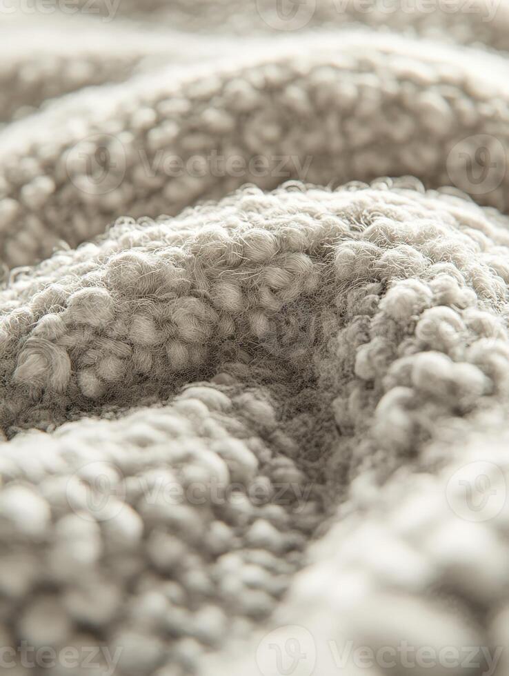 Beautiful boucle fabric texture showcasing soft, plush fibers in neutral tones perfect for interiors and fashion design projects photo
