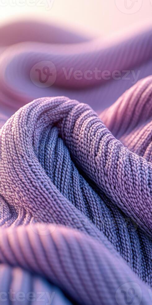 Boucle fabric texture in soft purple shades creates inviting, cozy atmosphere for textiles and fashion enthusiasts photo