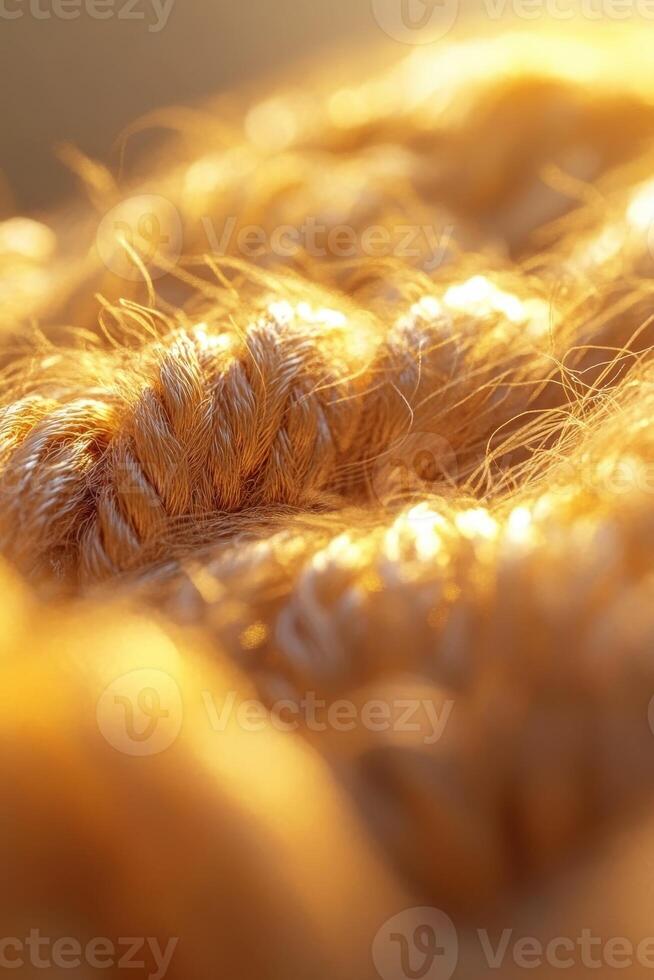 Boucle fabric texture showcasing intricate details in a warm lighting environment during the late afternoon photo