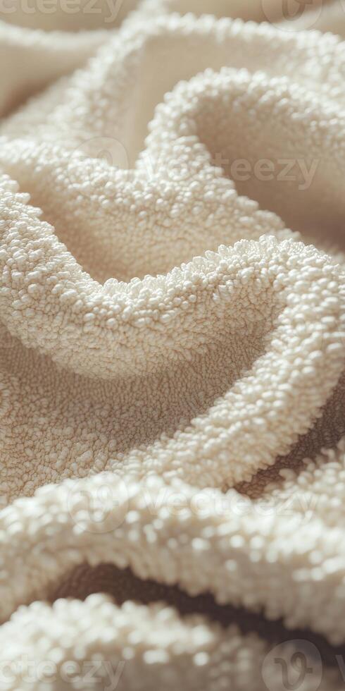 Soft and textured boucle fabric in warm neutral tones spread out for crafting or design purposes photo