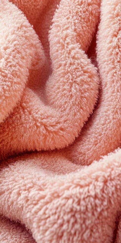Soft boucle fabric texture in warm peach color drapes elegantly on a cozy setting for interior design inspiration photo